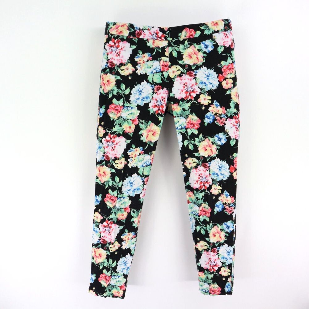 NY Collection Chino Pants Low Rise Womens Size 8 Multicolor Floral Zip Closure